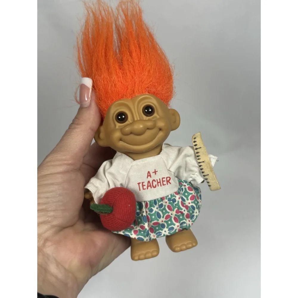 Russ Troll Doll A+ Teacher, Orange Hair, Ruler Apple Outfit Vintage 1980s School